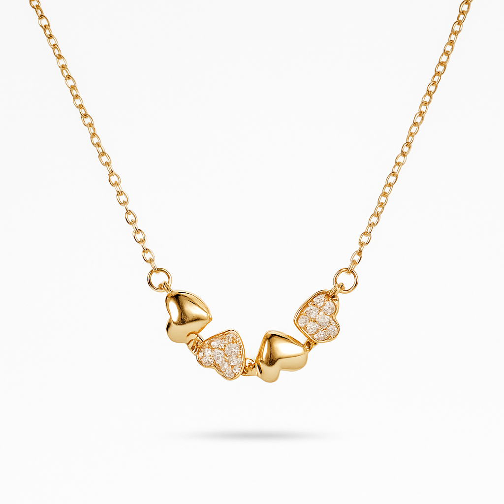 Magnetic Clover Heart Necklace – 4-in-1 CZ Pendant, Anti-Tarnish Gold