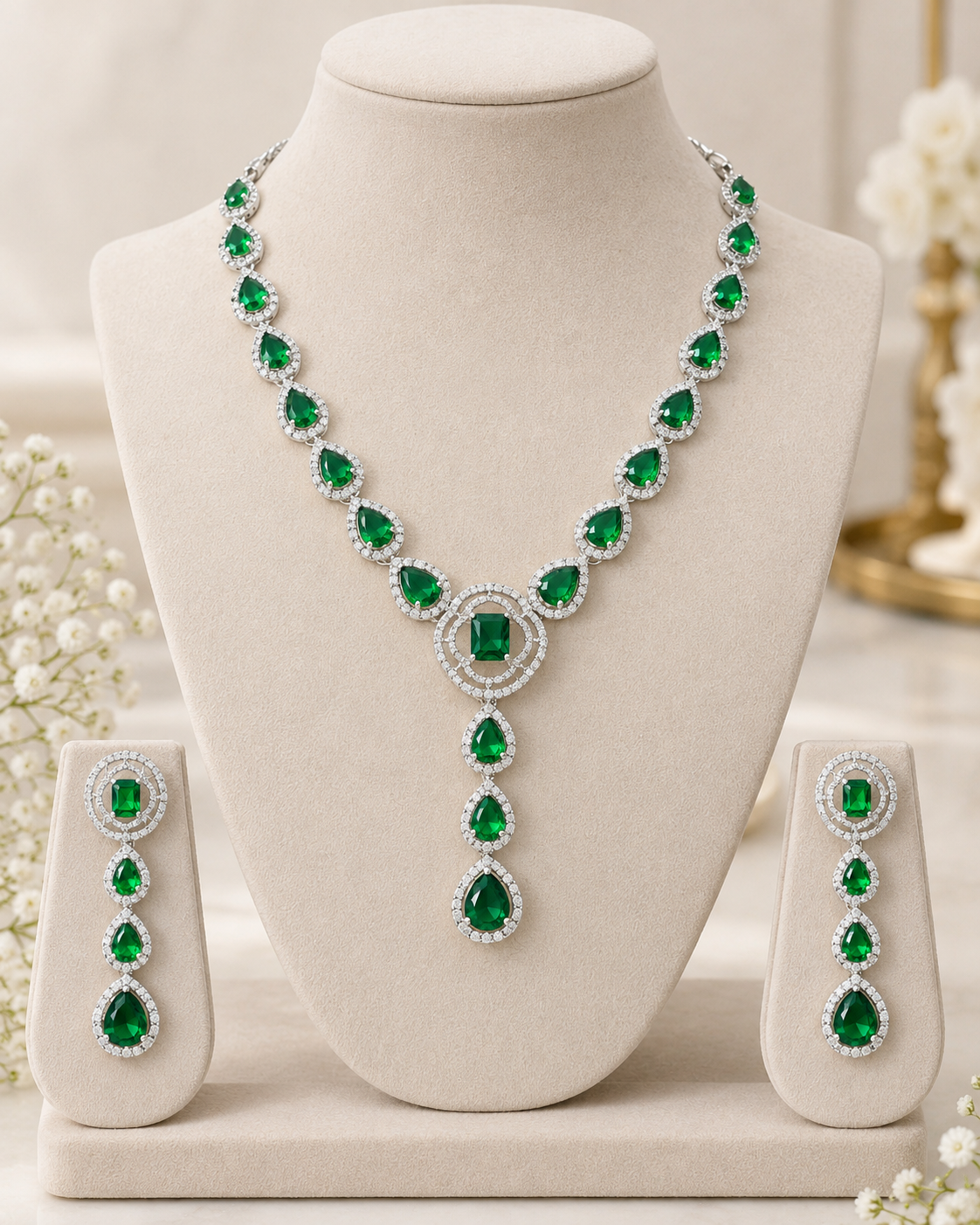 Emerald Cascade Link Necklace Set