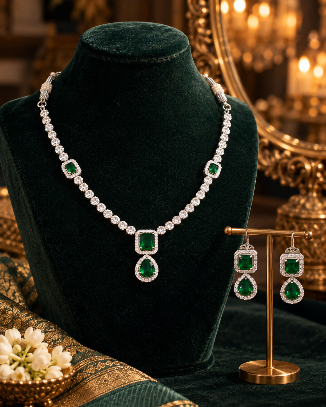 Emerald Square Link Necklace Set
