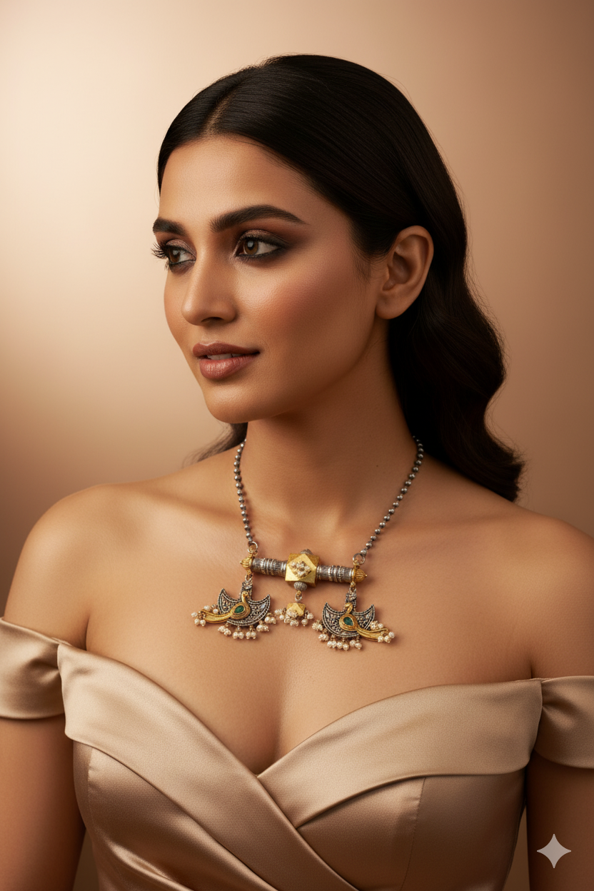 Oxidised Dholki Pendant Tribal Replica Necklace for Women