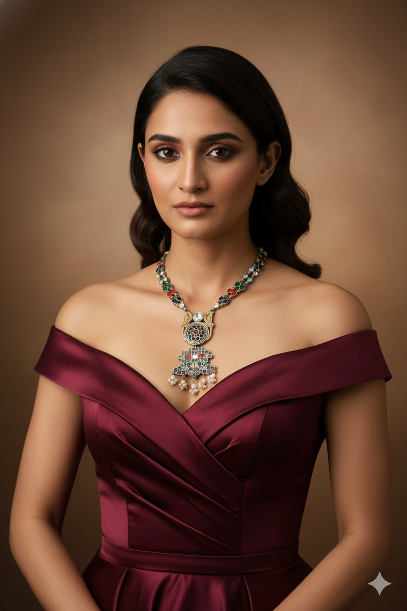 Ethnic Silver Replica Peacock Pendant Necklace for Women