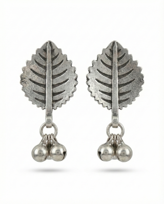 Leaf Dangling Oxidised German Silver Earrings | Antique Finish Ethnic Earrings