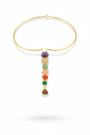 Hansuli Necklace with Vertical Multicolor Bar Pendant | Brass Anti Tarnish | Lightweight