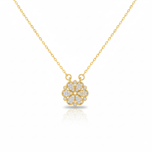 3-in-1 Magnetic Teardrop Pendant Necklace – Convertible Flower, Heart & Petal Design, Gold Tone Anti-Tarnish