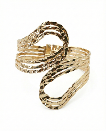 Anti-Tarnish Stainless Steel Bracelet — Gold Sculpted Petal Cuff