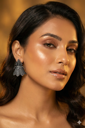 Floral Petal Oxidised German Silver Earrings | Vintage Ethnic Statement Earrings