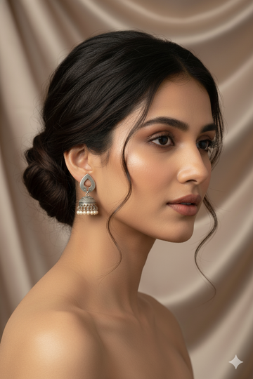 Oxidised German Silver Jhumka Earrings with Pearl Drops