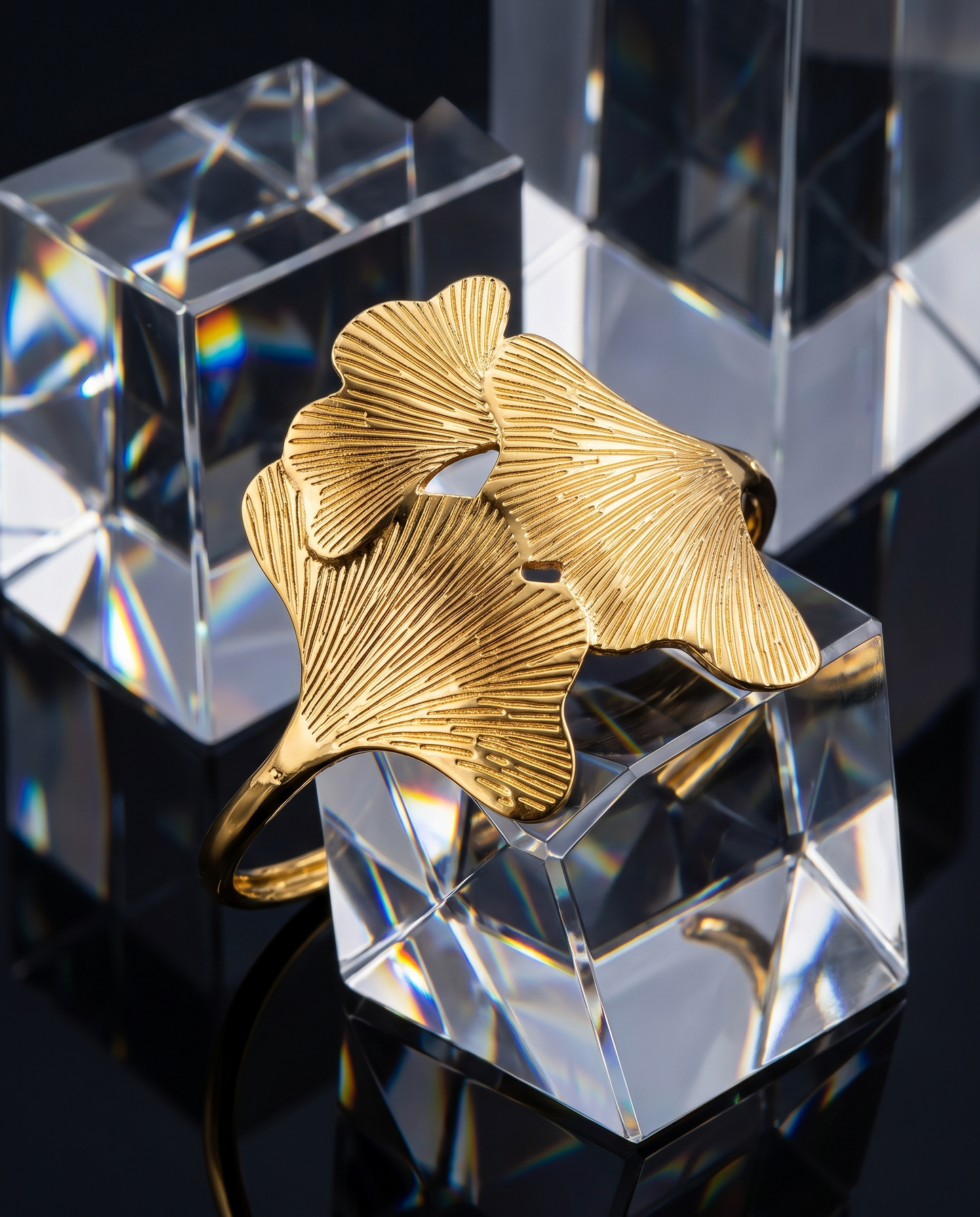 Ginkgo Leaf Open Cuff Bracelet