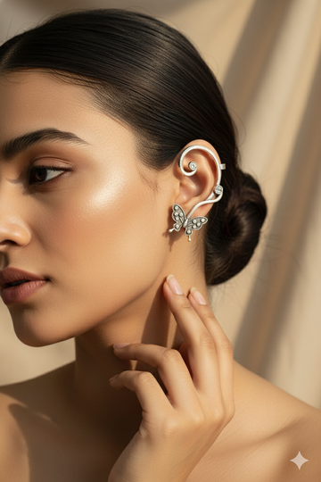Oxidised Butterfly Earcuff in German Silver – Stylish Ear Wrap