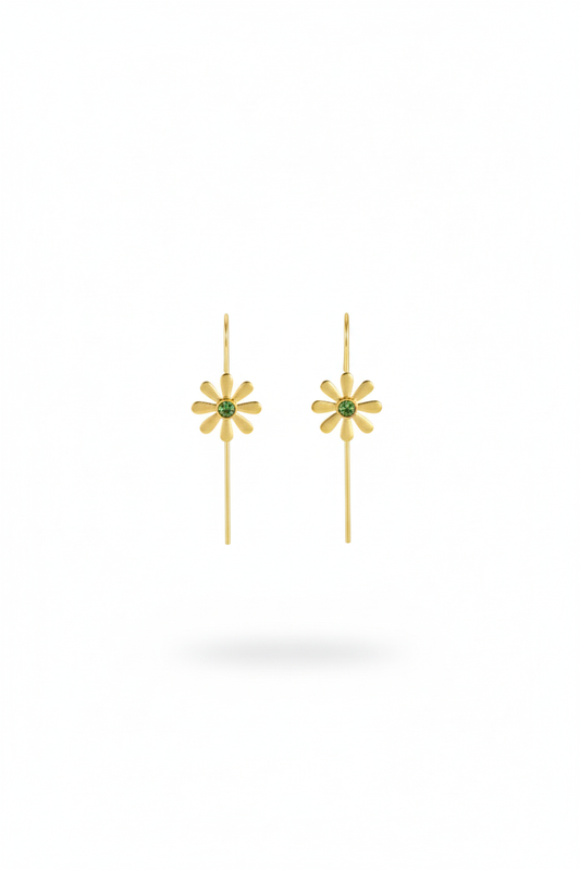 Floral Bugadi Earrings with Green Stone | Gold-Plated Brass, Lightweight