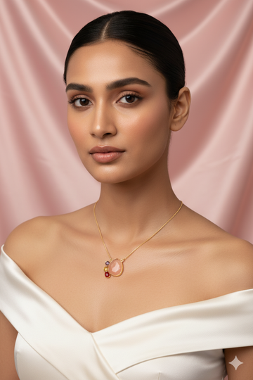 Peach & Multicolor Pendant Necklace | Natural Stones, Gold-Plated Brass