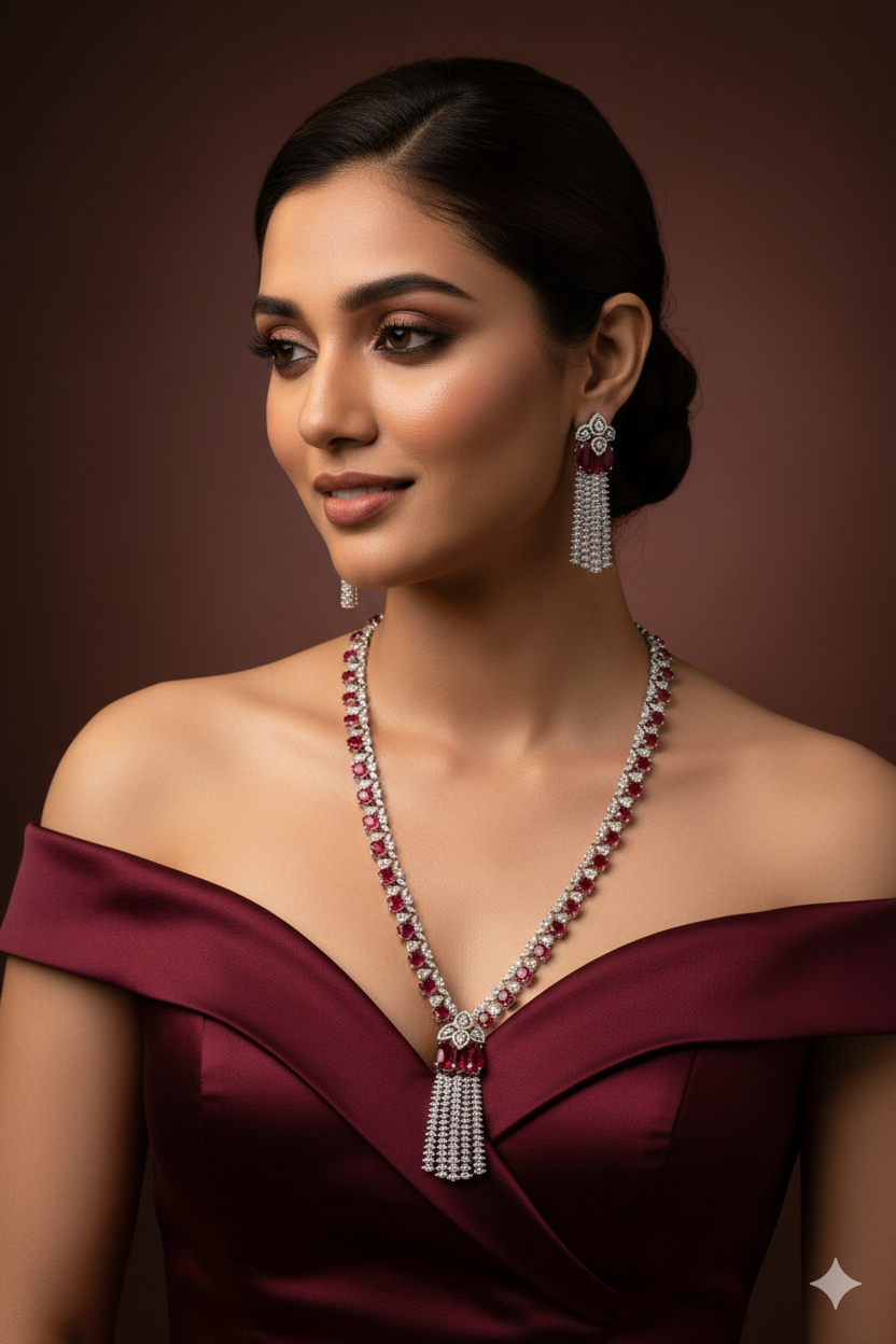 Ruby Tassel Classic AD Necklace Set