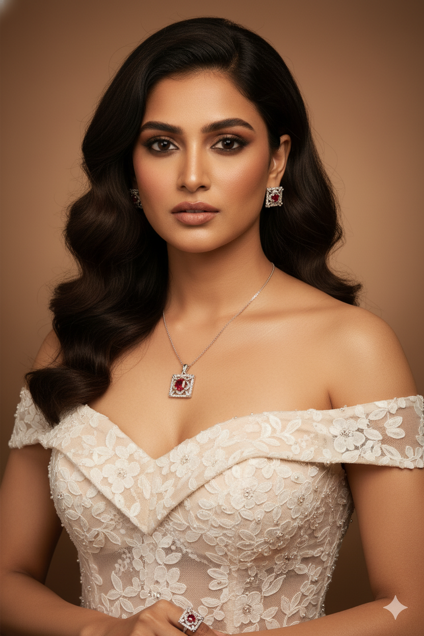 Square Ruby Classic Pendant Set