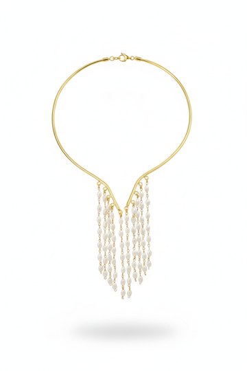 Pearl Tassel Hansuli Necklace | Brass Anti Tarnish | Lightweight