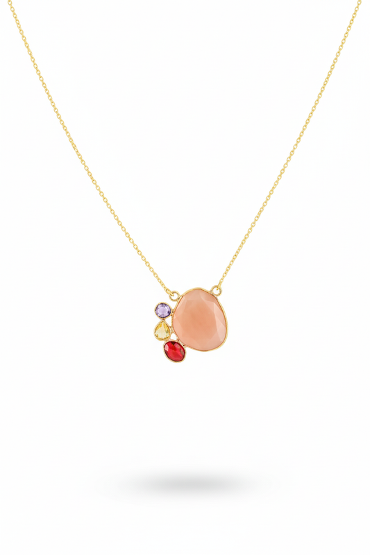 Peach & Multicolor Pendant Necklace | Natural Stones, Gold-Plated Brass