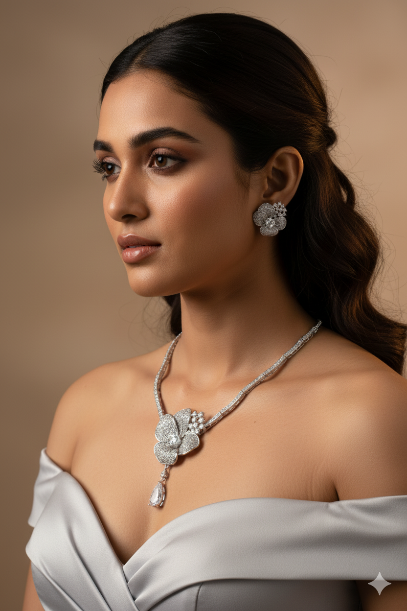 Elegant Floral Zircon Necklace Set for Women