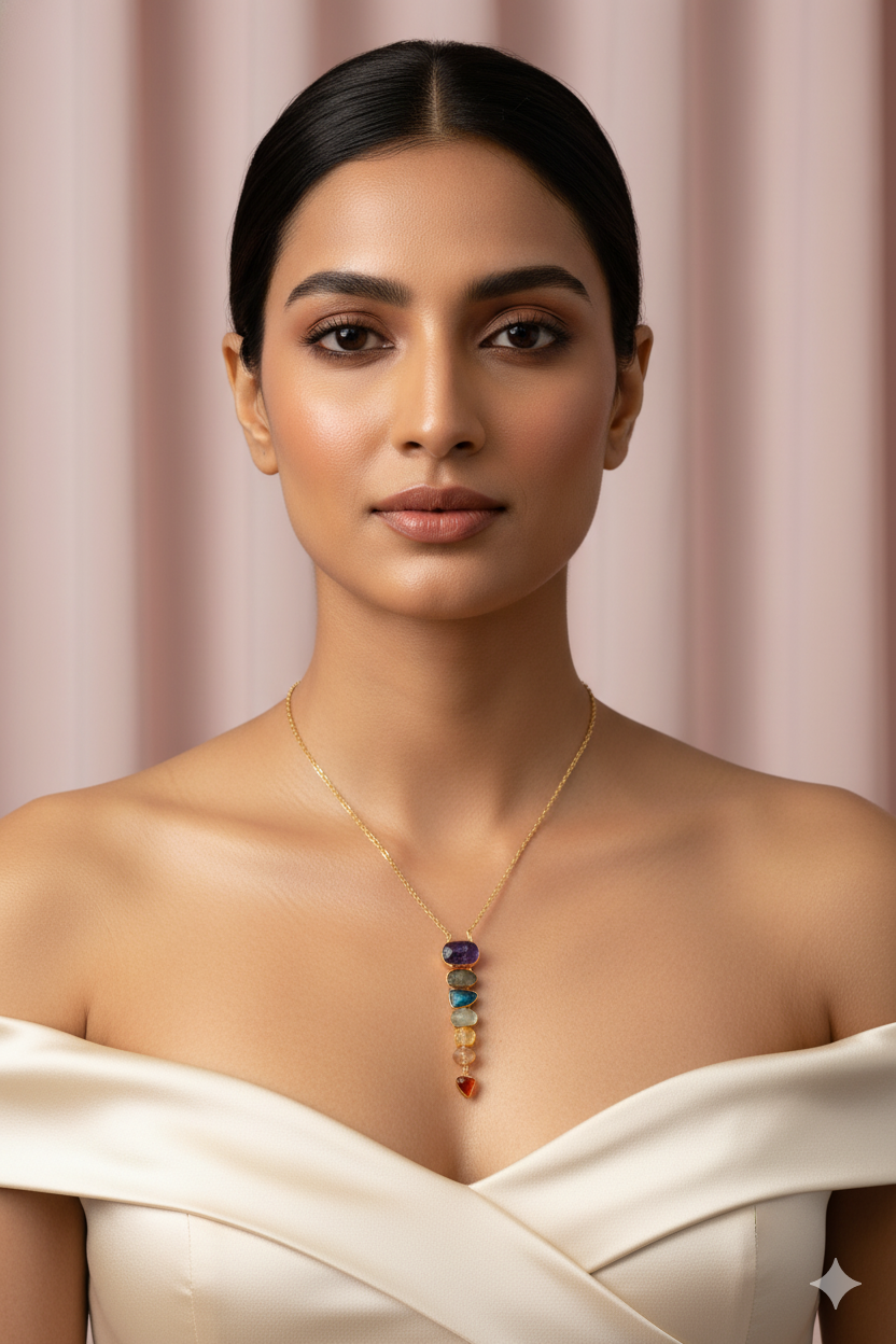 Multicolor Natural Stone Bar Pendant Necklace | Brass Anti Tarnish | Lightweight