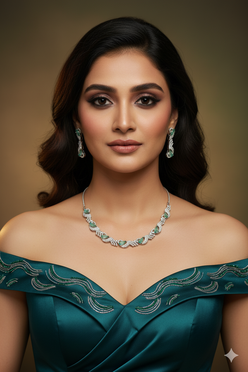 Mint Teardrop Wave Necklace Set