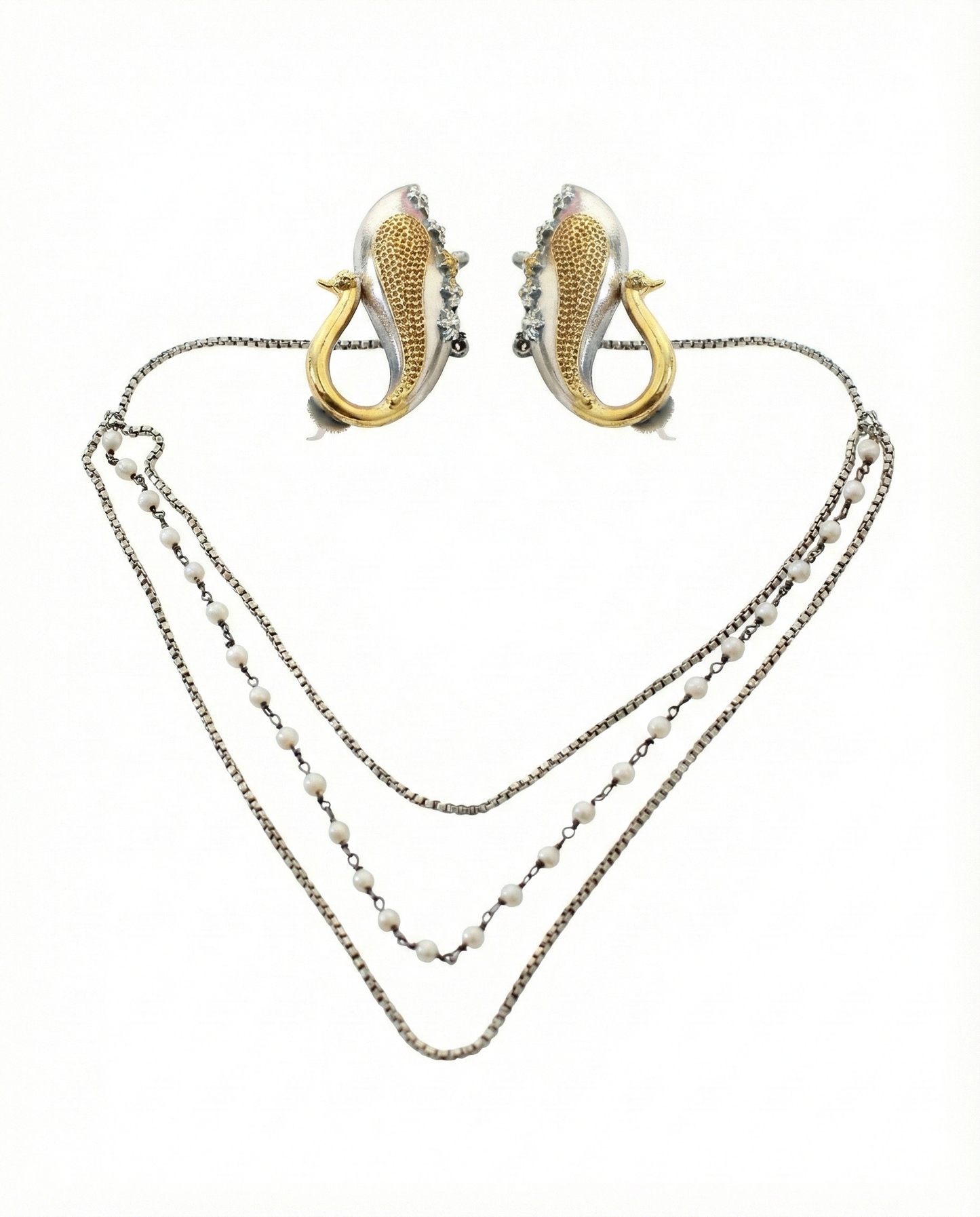 Dual Tone Peacock Oxidised German Silver Ear Cuff with Multi-Layer Chains | Statement Festive Ear Cuff