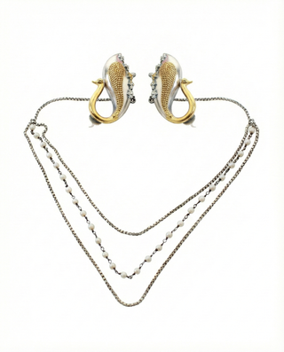 Dual Tone Peacock Oxidised German Silver Ear Cuff with Multi-Layer Chains | Statement Festive Ear Cuff