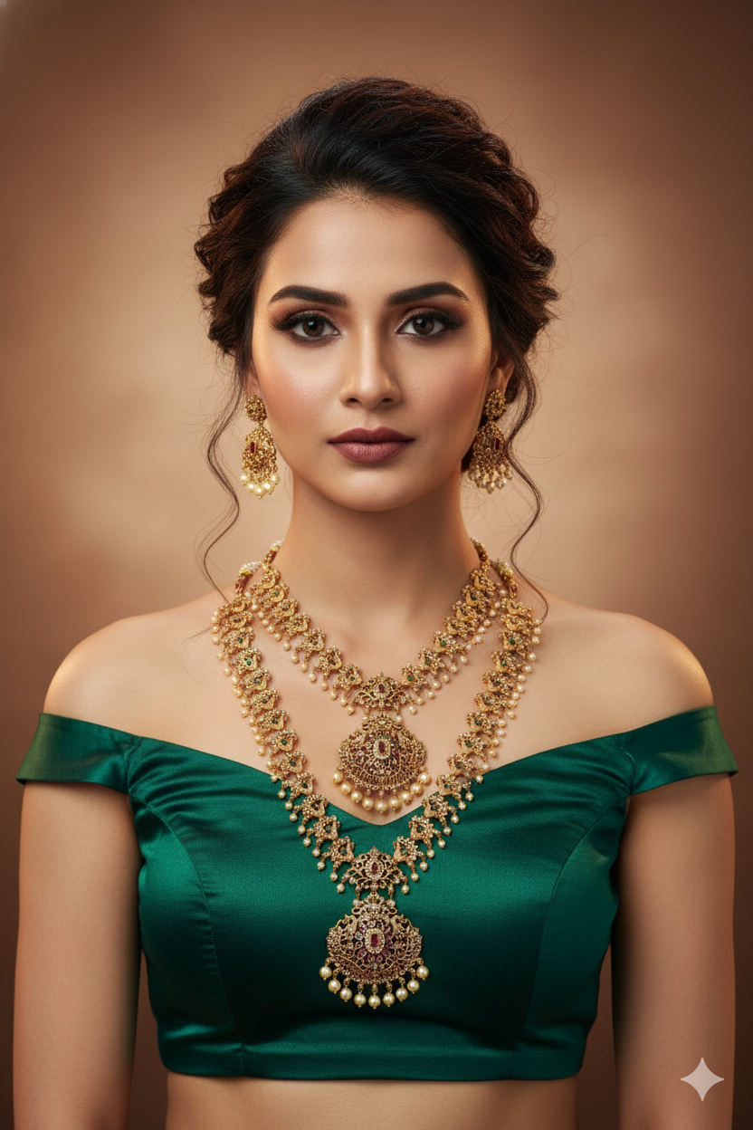 Antique Temple Bridal Combo—Choker & Long Haram with Lakshmi Motifs