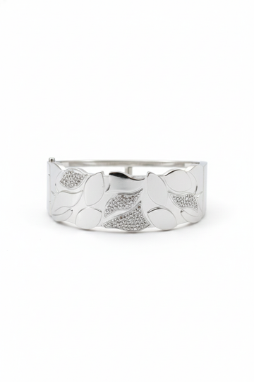 Anti-Tarnish Silver Leaf Harmony Bracelet – Textured & Gloss Finish Cuff