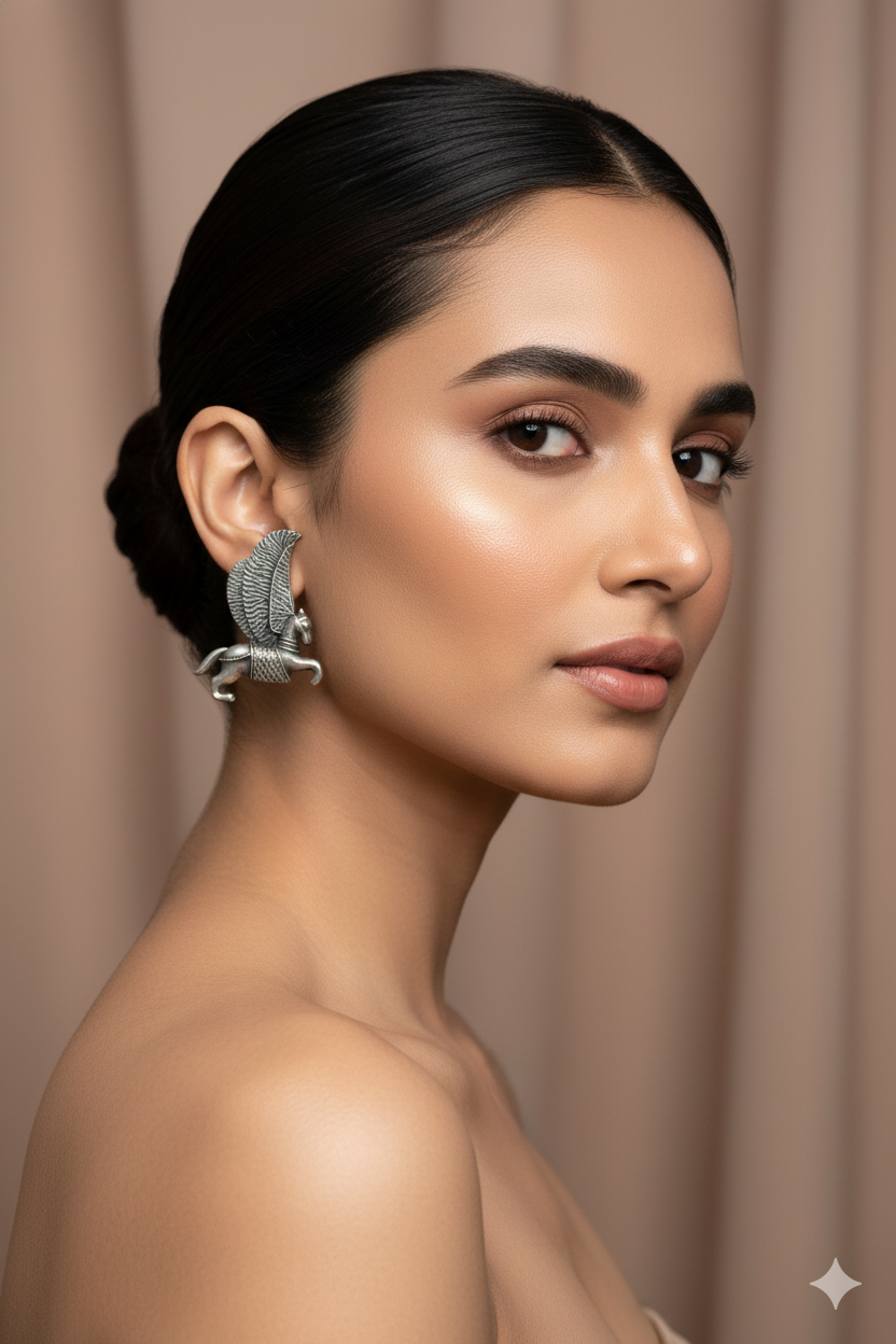 Oxidised German Silver Pegasus Winged Horse Earrings