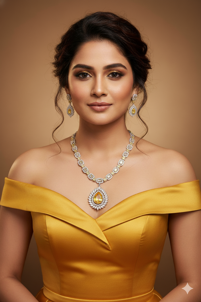 Citrine Sunburst Bridal Necklace Set