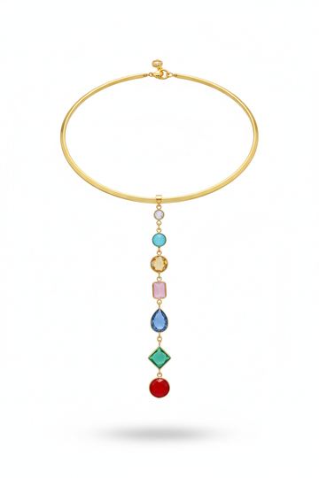 Hansuli Necklace with Multicolor Pendant | Brass Anti Tarnish | Lightweight