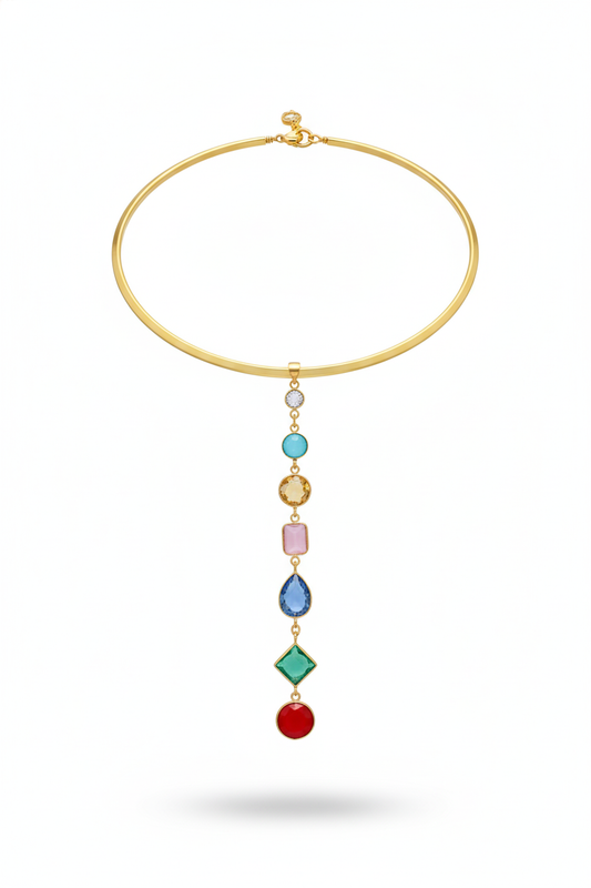 Hansuli Necklace with Multicolor Pendant | Brass Anti Tarnish | Lightweight