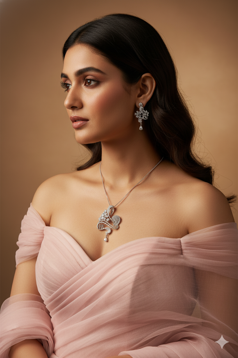 Abstract Blooming Swan Necklace Set