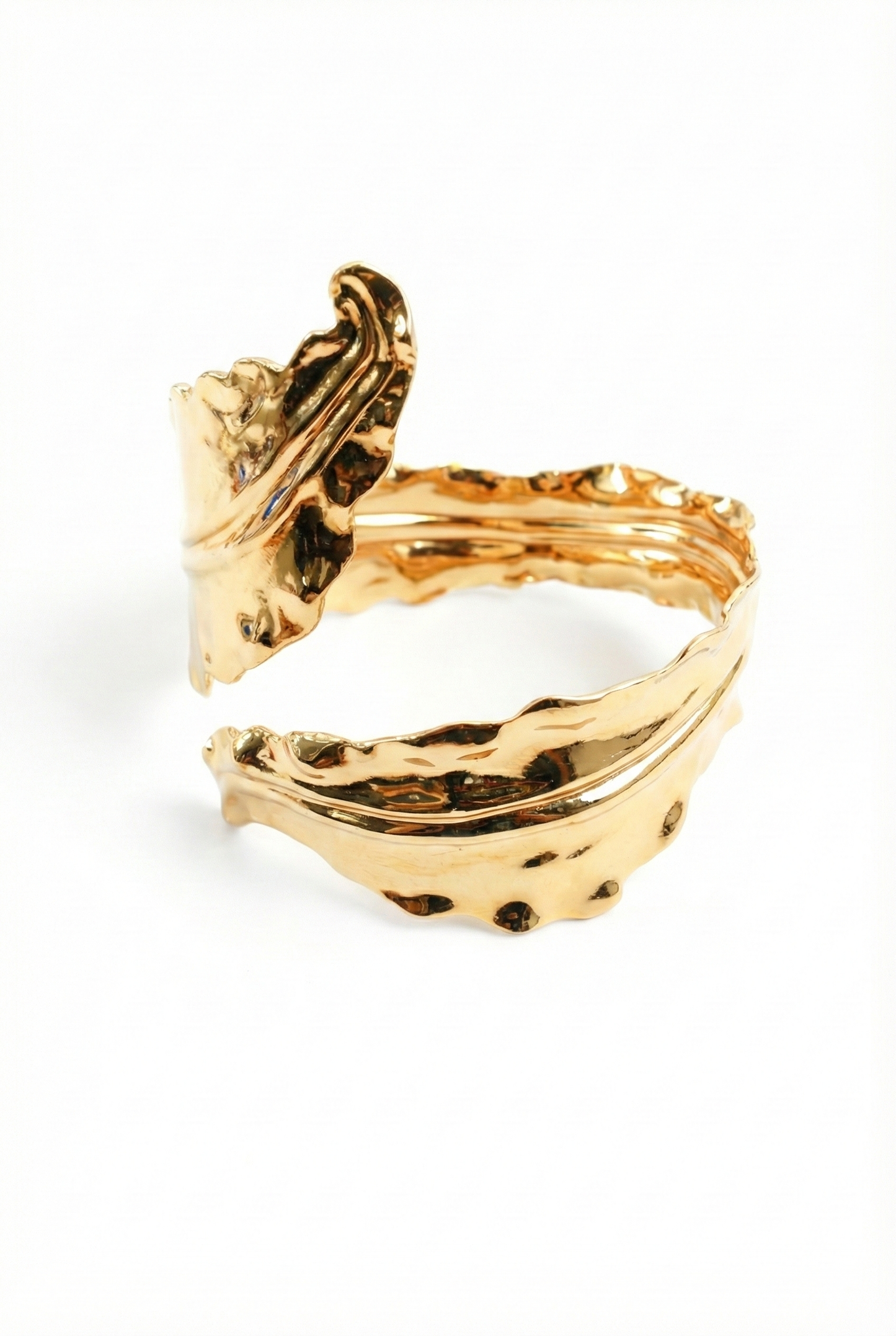 Anti-Tarnish Gold Sculpted Leaf Cuff Bracelet – Textured Statement Design
