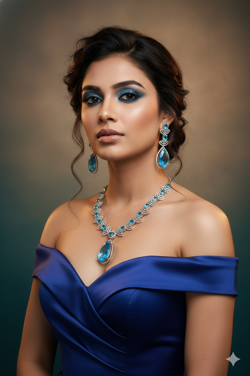 Royal Blue Drop AD Necklace Set | Statement Wedding Jewelry