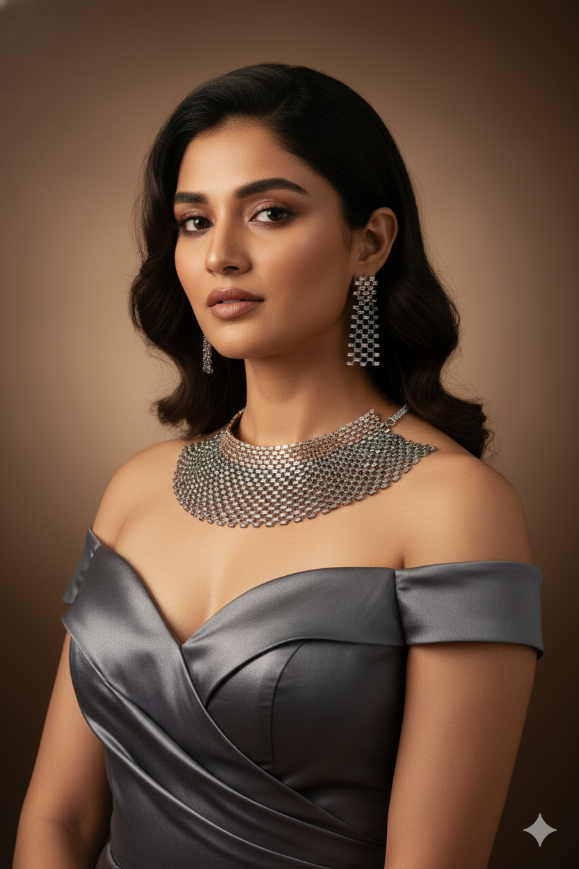 Antique Silver-Tone Designer Collar Necklace