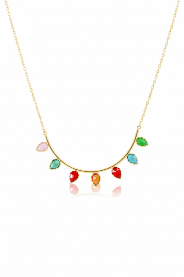 Leaf Design Multicolor Necklace | Natural Stones, Gold-Plated Brass