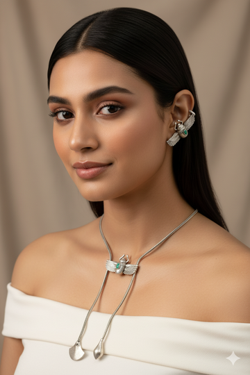 Turquoise Monalisa Winged Scarab Pendant Set | Oxidised German Silver