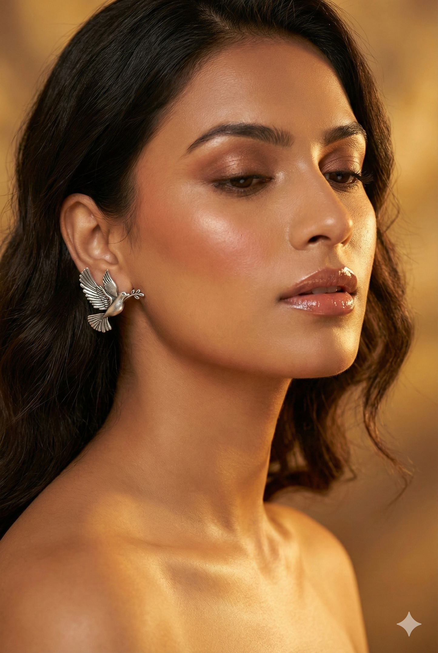 Bird & Olive Branch Oxidised German Silver Earrings | Peace Dove Inspired Earrings