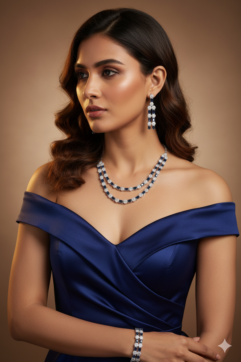 Midnight Sapphire Double-Strand Necklace Set