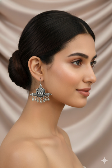 Oxidised German Silver Tribal Face Earrings