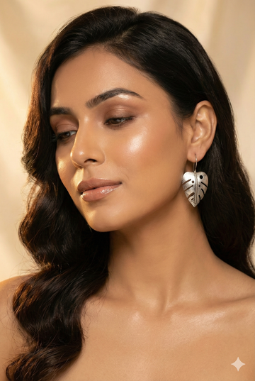 Leaf Cutwork Oxidised German Silver Earrings | Monstera Inspired Boho Earrings