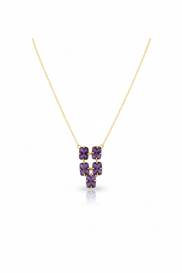 Amethyst Stone Cluster Pendant Necklace | Gold-Plated Brass, Anti-Tarnish