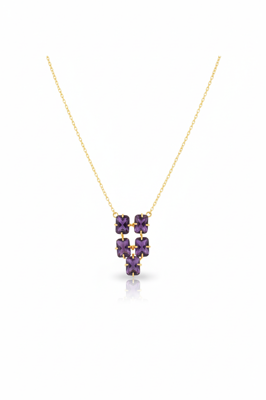 Amethyst Stone Cluster Pendant Necklace | Gold-Plated Brass, Anti-Tarnish