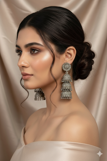 Oxidised German Silver Dome Jhumka Earrings