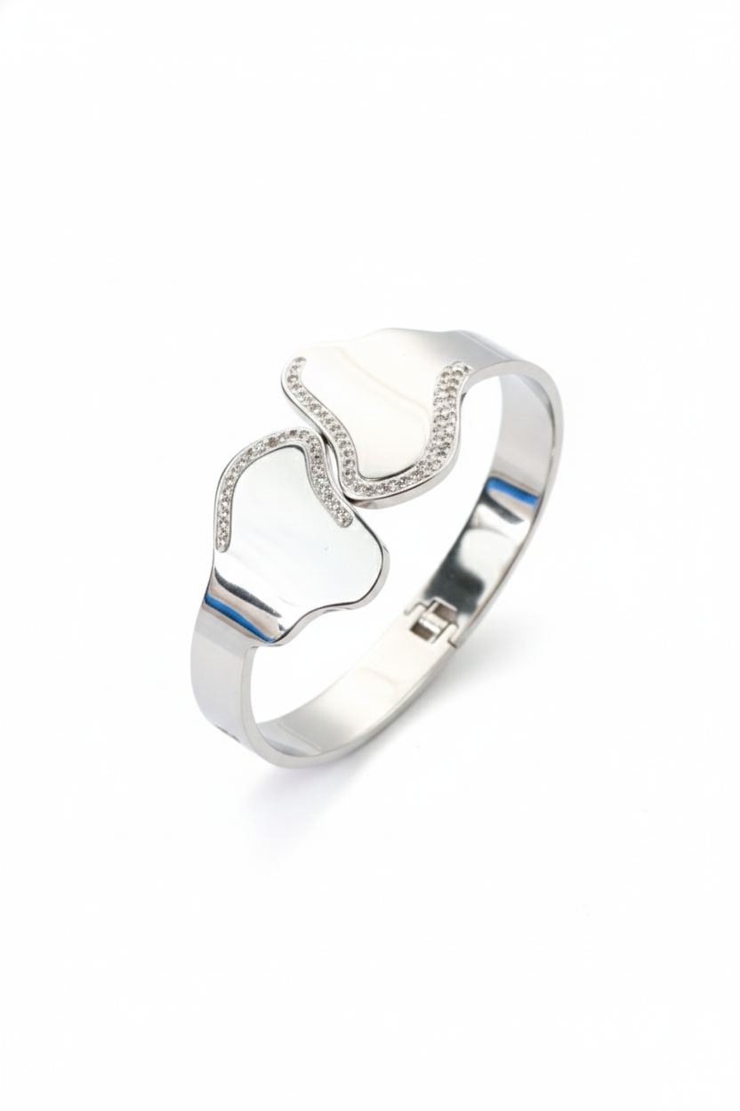 Anti-Tarnish Stainless Steel Bracelet — Silver Sculpted Wave Cuff