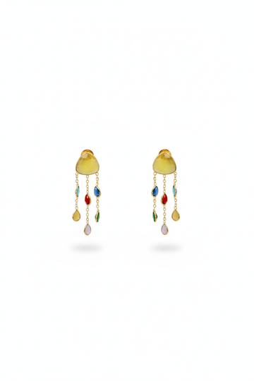 Natural Stone Multicolor Chandelier Earrings in Gold‑Plated Brass | Anti‑Tarnish, Lightweight