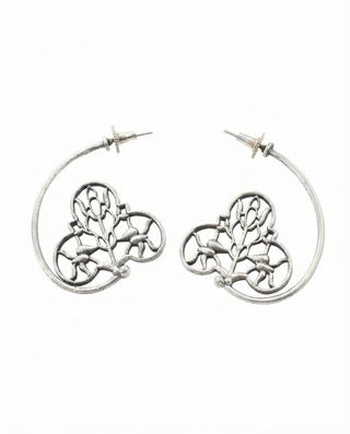 Floral Filigree Crescent Oxidised German Silver Earrings | Artistic Antique Statement Earrings