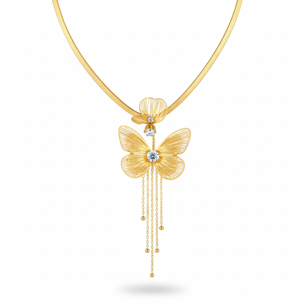 Butterfly Pendant Necklace – Gold Plated with CZ Stone, Anti-Tarnish