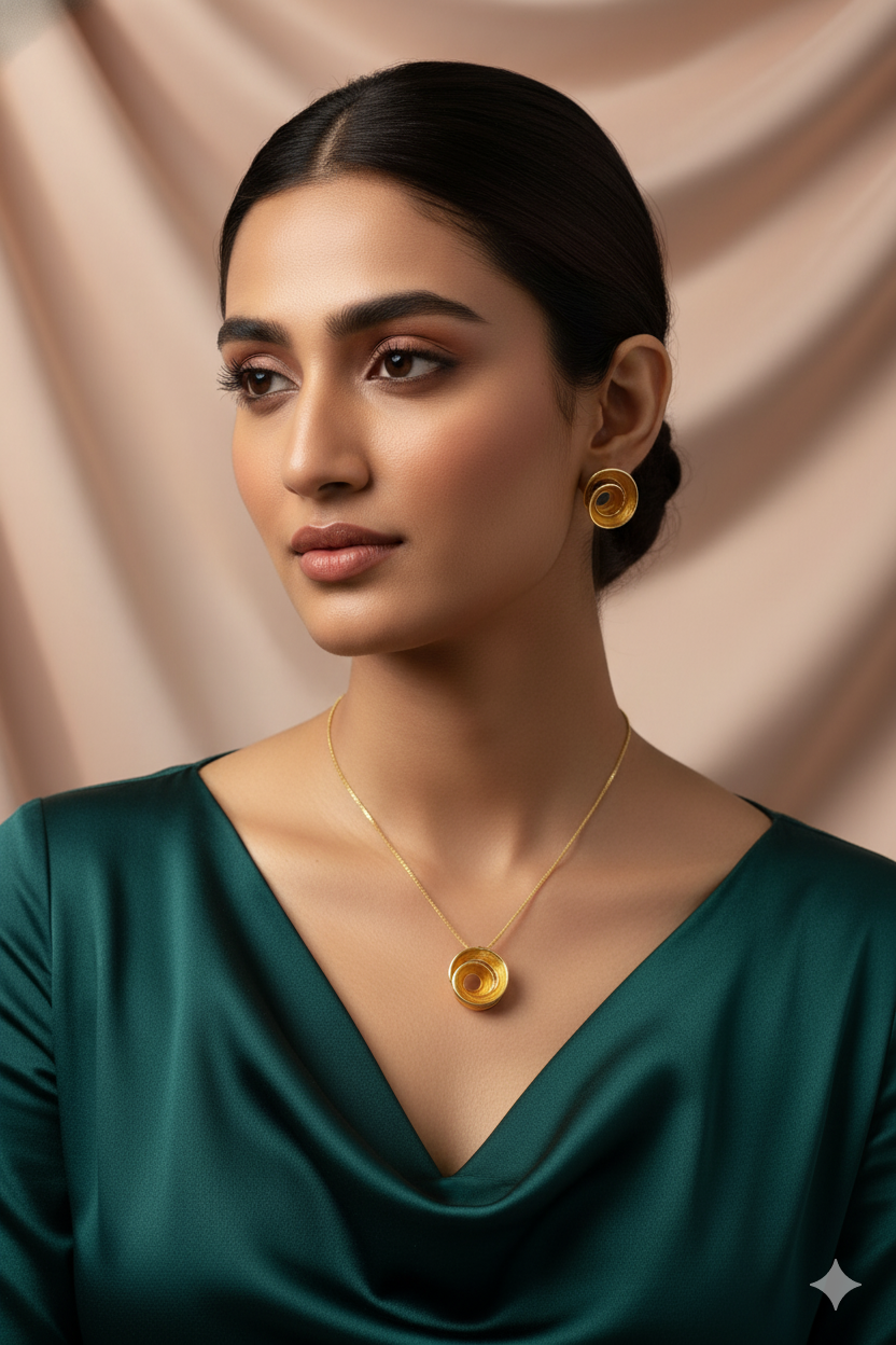 Golden Spiral Pendant Set - Minimal Luxury Gold Plated Jewelry Set | Anti Tarnish Coating