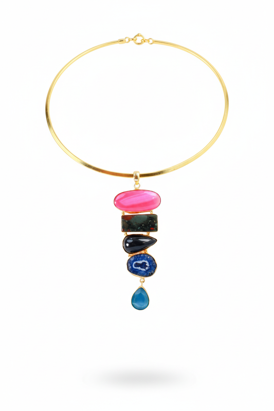 Layered Multistone Hansuli Necklace | Brass Anti Tarnish | Lightweight