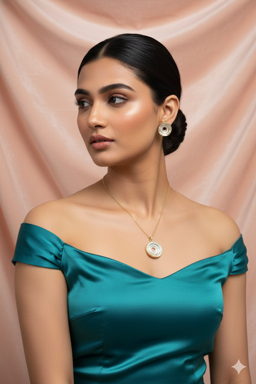 Spiral Silver Enamel Pendant Set - Minimal Luxury Necklace & Studs | Anti Tarnish Finish